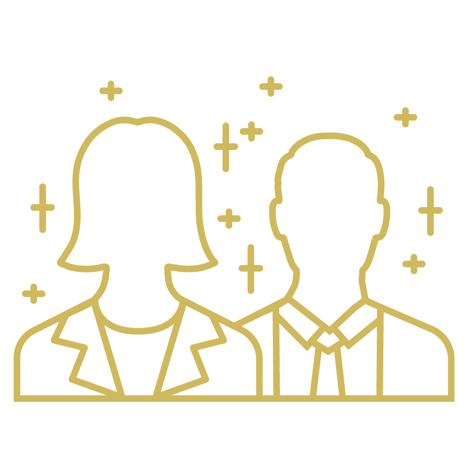 gold outline icon of two trainers at ACHIEVE Centre for Leadership